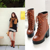 Spring Autumn Fashion Women Boots High Heels Platform Buckle Lace Up Leather Short Booties Black Ladies Shoes Promotion 745