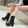 Spring Autumn Fashion Women Boots High Heels Platform Buckle Lace Up Leather Short Booties Black Ladies Shoes Promotion 745